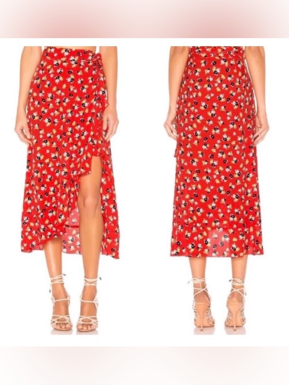 NWT Red floral true wrap skirt size Small